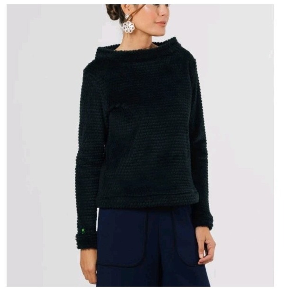 Dudley Stephens black bubble fleece boat neck Sweater